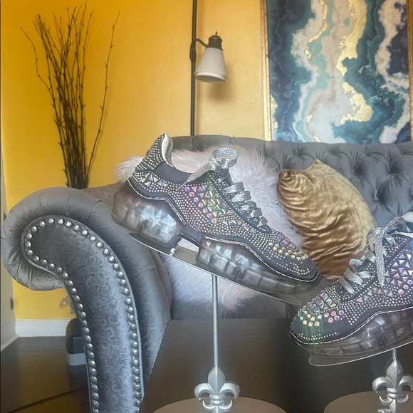 Stylish Dark Grey and Silver Women's Bedazzled Sneakers - Picture 10 of 11